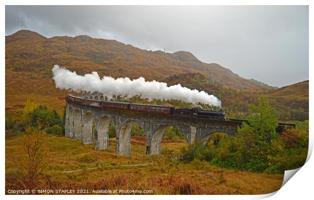 Jacobite Steam Train On Glenfinnan Viaduct In Autu Print by SIMON STAPLEY