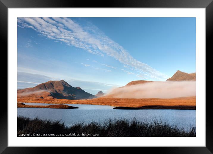 Knockan Rock Misty Mountains NW Geopark Scotland. Framed Mounted Print by Barbara Jones