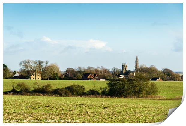 View Over Fields to Fiskerton Lincolnshire Print by Allan Bell