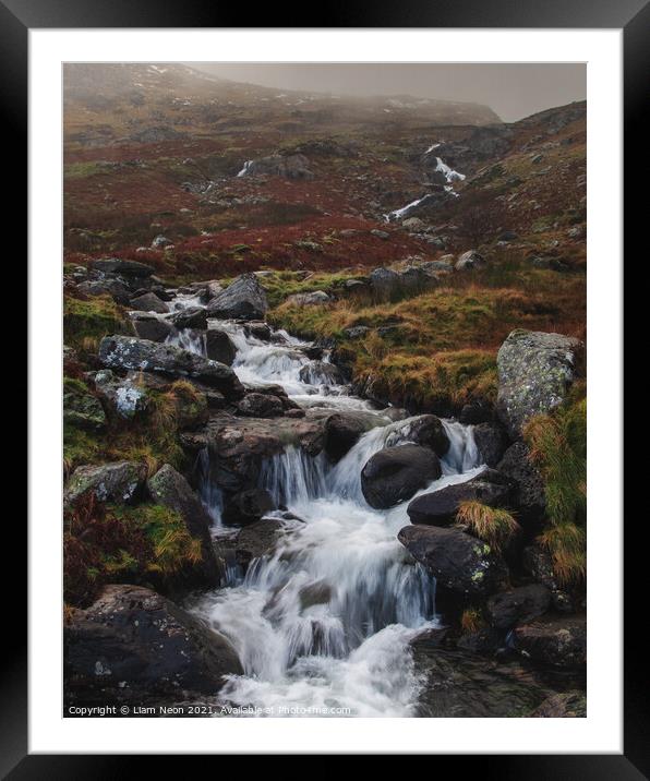 Winter Afon Lloer, Ogwen Valley Framed Mounted Print by Liam Neon