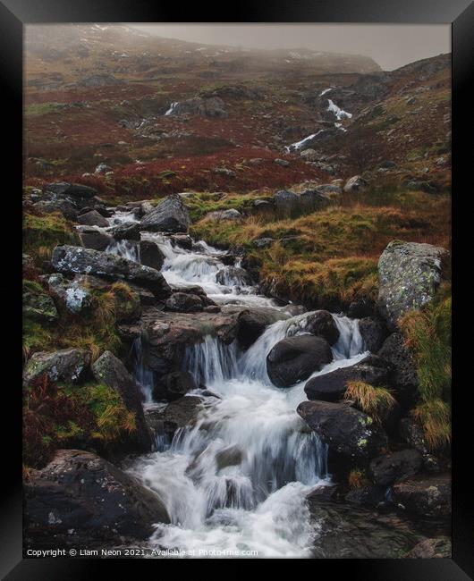 Winter Afon Lloer, Ogwen Valley Framed Print by Liam Neon