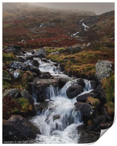 Winter Afon Lloer, Ogwen Valley Print by Liam Neon