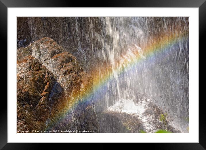 Rainbow at the MacKenzie Falls - Grampians Framed Mounted Print by Laszlo Konya