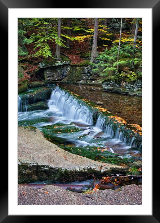 Tranquil Autumn Stream with Waterfall Framed Mounted Print by Artur Bogacki