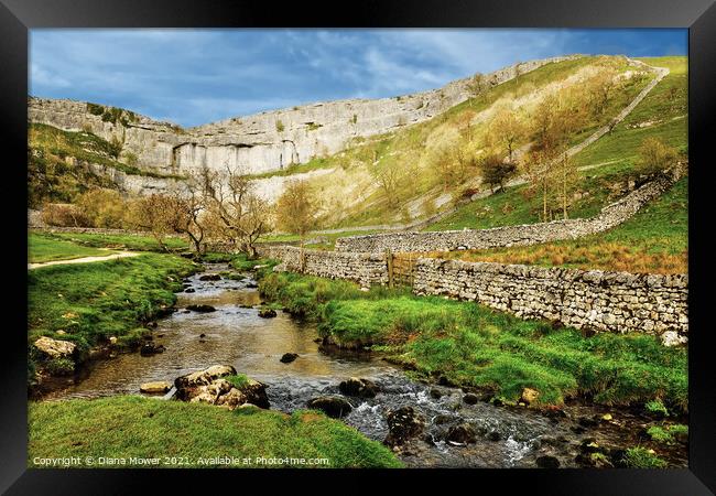Malham Cove and Beck Yorkshire Dales Framed Print by Diana Mower
