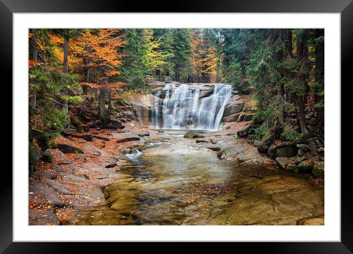 Mumlava Waterfall in Autumn Forest Framed Mounted Print by Artur Bogacki