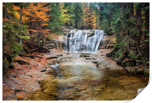 Mumlava Waterfall in Autumn Forest Print by Artur Bogacki