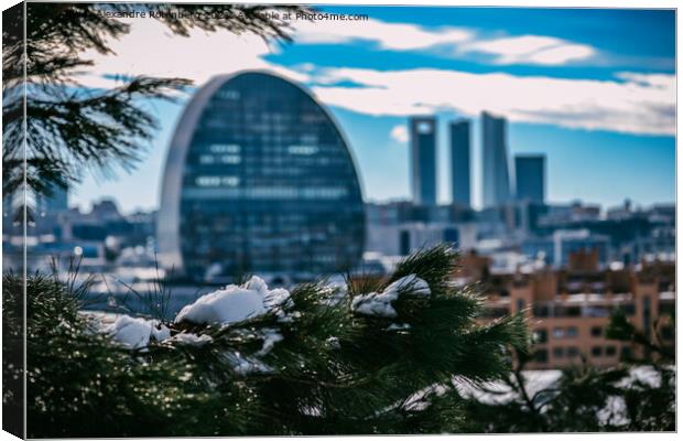 Bokeh view of the skyline of Madrid, Spain - winter scene Canvas Print by Alexandre Rotenberg