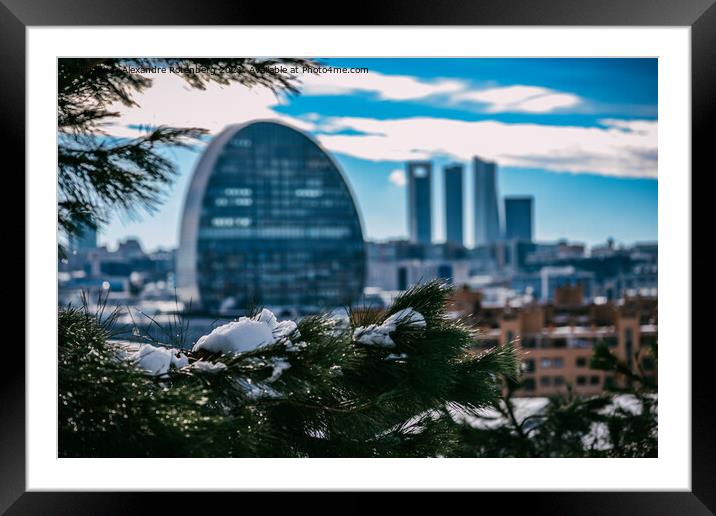 Bokeh view of the skyline of Madrid, Spain - winter scene Framed Mounted Print by Alexandre Rotenberg