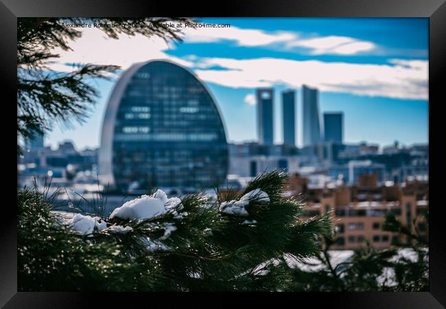 Bokeh view of the skyline of Madrid, Spain - winter scene Framed Print by Alexandre Rotenberg