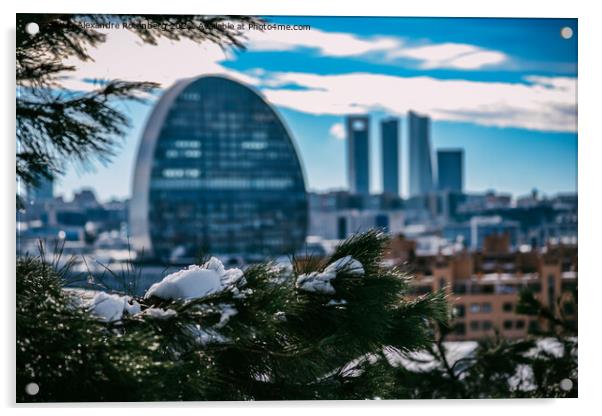 Bokeh view of the skyline of Madrid, Spain - winter scene Acrylic by Alexandre Rotenberg