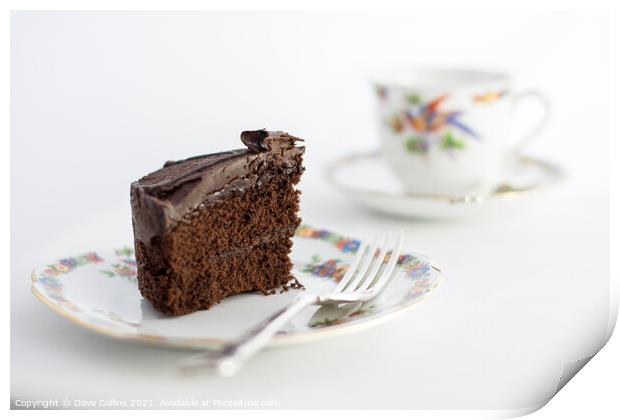 Tea and Chocolate Cake in Antique bone china Print by Dave Collins