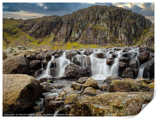 Stickle tarn waterfall  situated in the Langdale area of Cumbria  Print by PHILIP CHALK