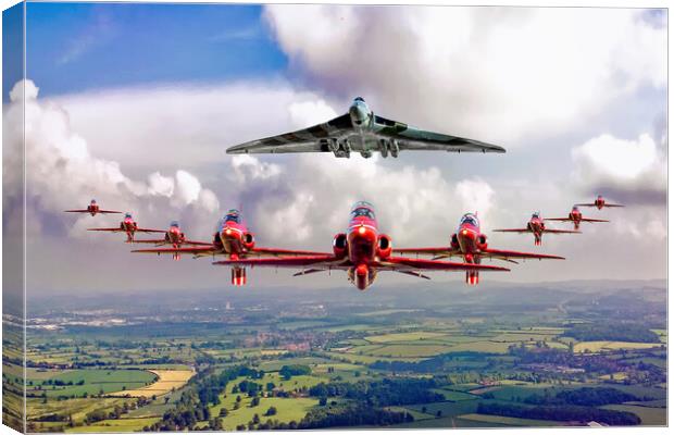 Red Arrows and Vulcan in Formation Canvas Print by David Stanforth