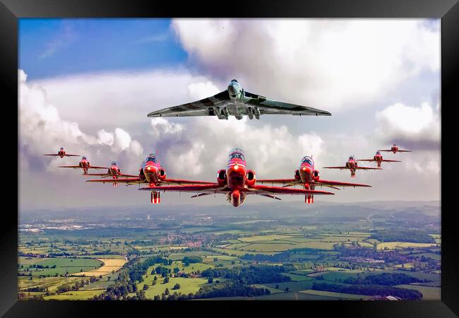 Red Arrows and Vulcan in Formation Framed Print by David Stanforth