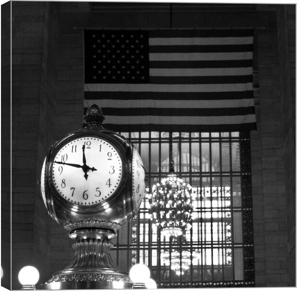 Clock and flag at Grand Central Station, New York Canvas Print by Christopher Stores