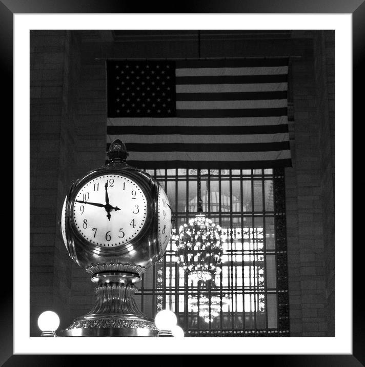 Clock and flag at Grand Central Station, New York Framed Mounted Print by Christopher Stores