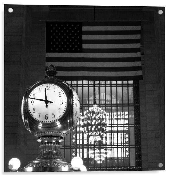 Clock and flag at Grand Central Station, New York Acrylic by Christopher Stores
