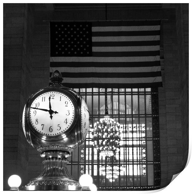 Clock and flag at Grand Central Station, New York Print by Christopher Stores