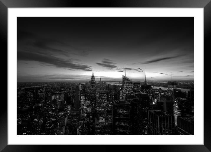 Black and white New York at sunset with the Empire Framed Mounted Print by Christopher Stores