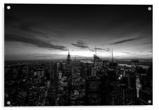 Black and white New York at sunset with the Empire Acrylic by Christopher Stores