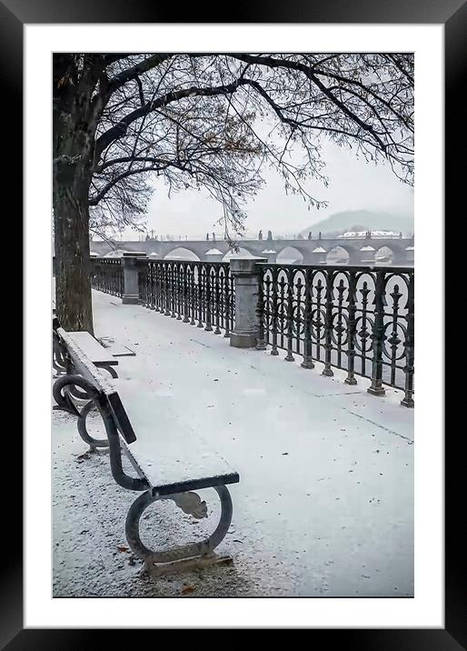 Snowy winters day in Prague Framed Mounted Print by Dave Williams