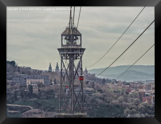 Torre Jaume I funicular with two cableway cars, Barcelona Framed Print by Frank Bach