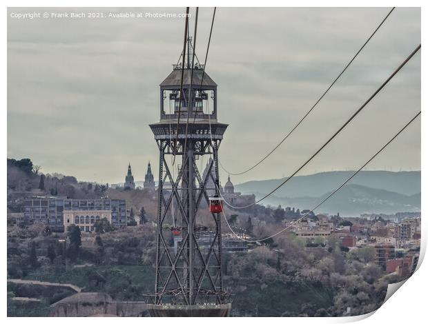 Torre Jaume I funicular with two cableway cars, Barcelona Print by Frank Bach