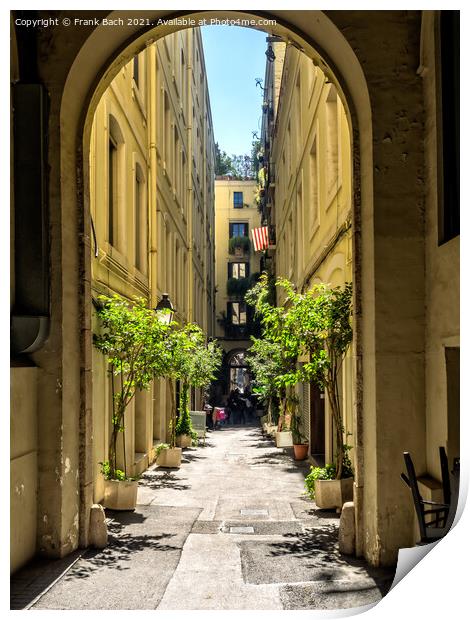 Small street in Barcelona Gothic quarter Print by Frank Bach