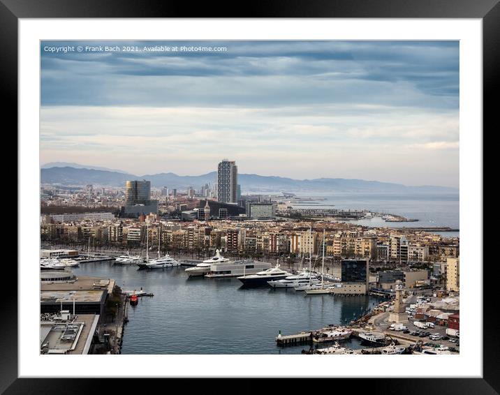 View of the Harbor district in Barcelona Framed Mounted Print by Frank Bach