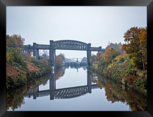 Railway bridge over the Manchester Ship Canal, Warrington Framed Print by Vicky Outen