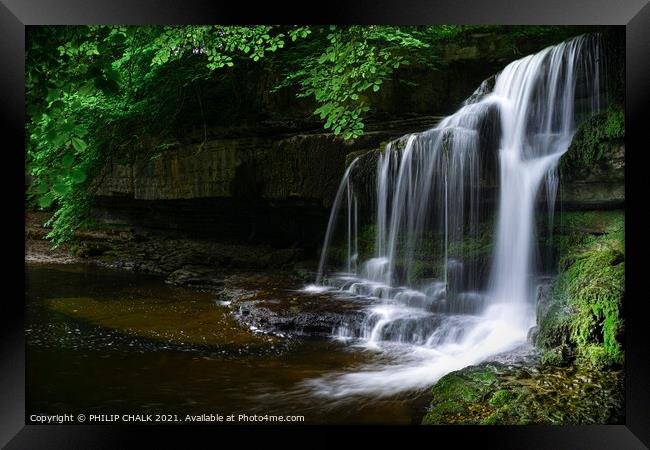 Dreamy Cauldron force waterfall in the village of West Burton Yorkshire dales.  Framed Print by PHILIP CHALK