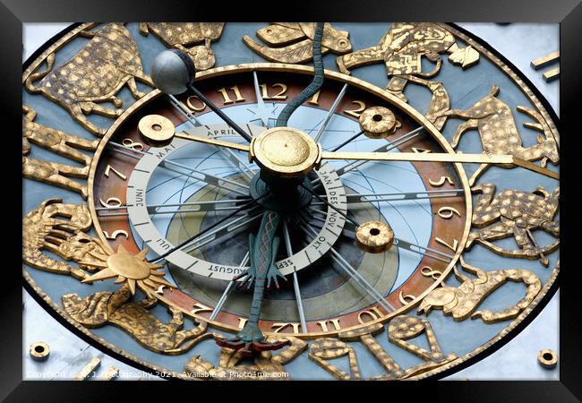 closeup look of Clock. Exterior of the Oslo City H Framed Print by M. J. Photography
