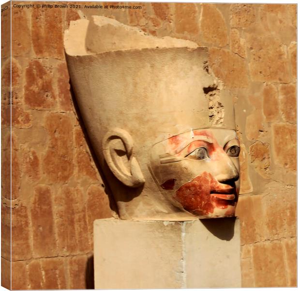 Sculpture in Hatshepsuts temple at Deir el-Bahri,  Canvas Print by Philip Brown