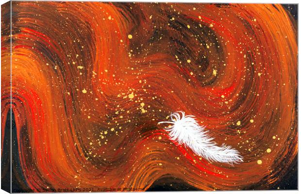 Spiritual white feather and orange magical swirls Canvas Print by Simon Bratt LRPS