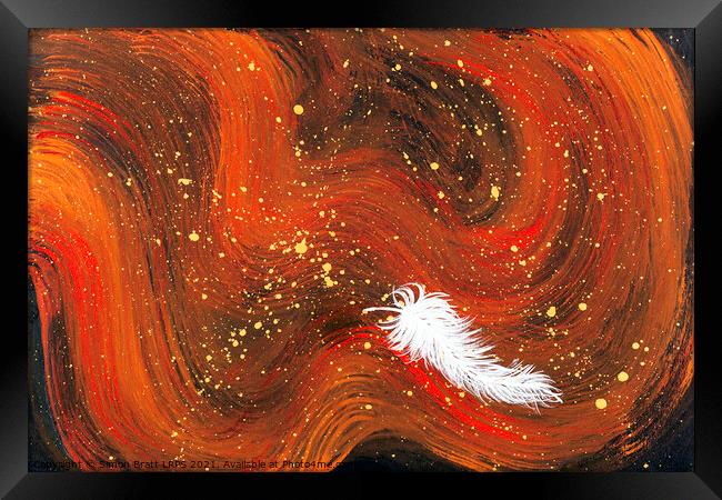 Spiritual white feather and orange magical swirls Framed Print by Simon Bratt LRPS