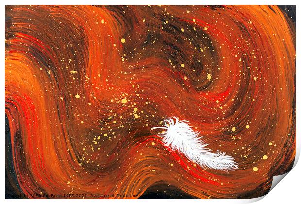 Spiritual white feather and orange magical swirls Print by Simon Bratt LRPS