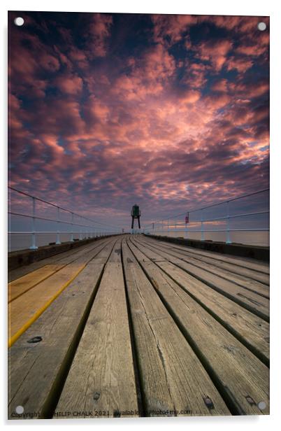 Whitby pier sunrise on the Yorkshire east coast Acrylic by PHILIP CHALK