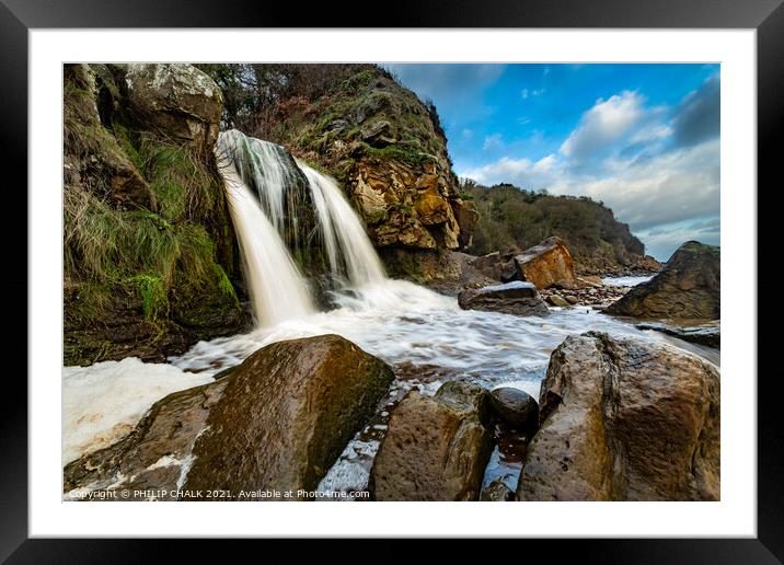 Hayburn Wyke waterfall on the Yorkshire east coast Framed Mounted Print by PHILIP CHALK