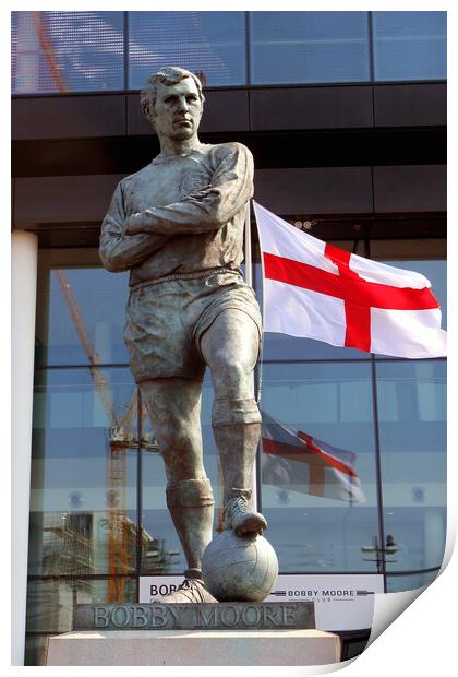 Bobby Moore Statue England Flag Wembley Stadium Print by Andy Evans Photos