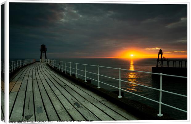 Whitby pier summer solstice sunrise 18 Canvas Print by PHILIP CHALK