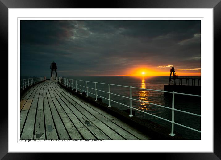 Whitby pier summer solstice sunrise 18 Framed Mounted Print by PHILIP CHALK