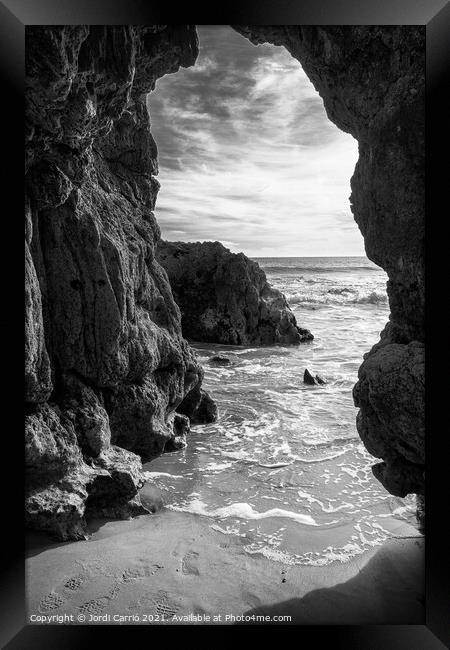 Rocky Portal to the Ocean - C1902-4804-BW Framed Print by Jordi Carrio