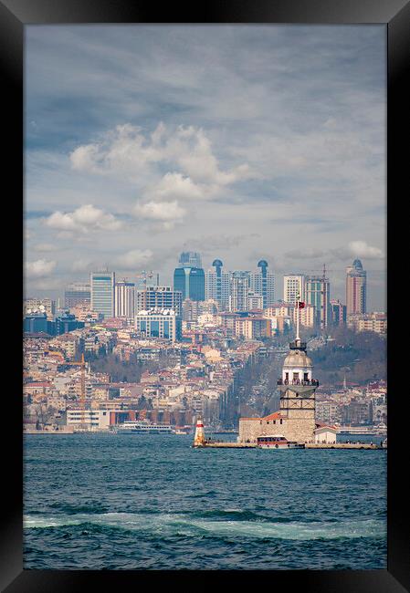 Istanbul Maidens Tower Lighthouse Skyline Framed Print by Antony McAulay