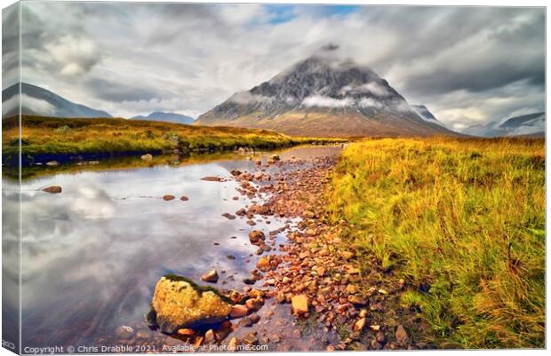 Sky reflections at Buachaille Etive Mor Canvas Print by Chris Drabble