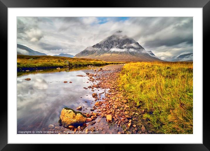 Sky reflections at Buachaille Etive Mor Framed Mounted Print by Chris Drabble