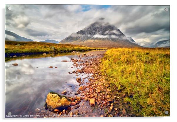 Sky reflections at Buachaille Etive Mor Acrylic by Chris Drabble