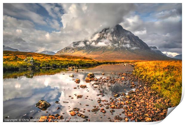 Chasing clouds at Buachaille Etive Mor Print by Chris Drabble