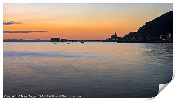 Mumbles lighthouse and pier at sunrise Print by Bryn Morgan
