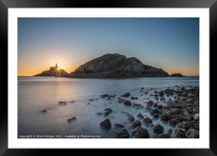 Mumbles lighthouse at sunrise Framed Mounted Print by Bryn Morgan